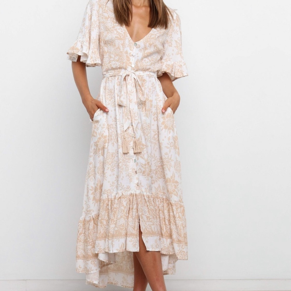 Petal & Pup Cream and Tan Floral Midi Dress